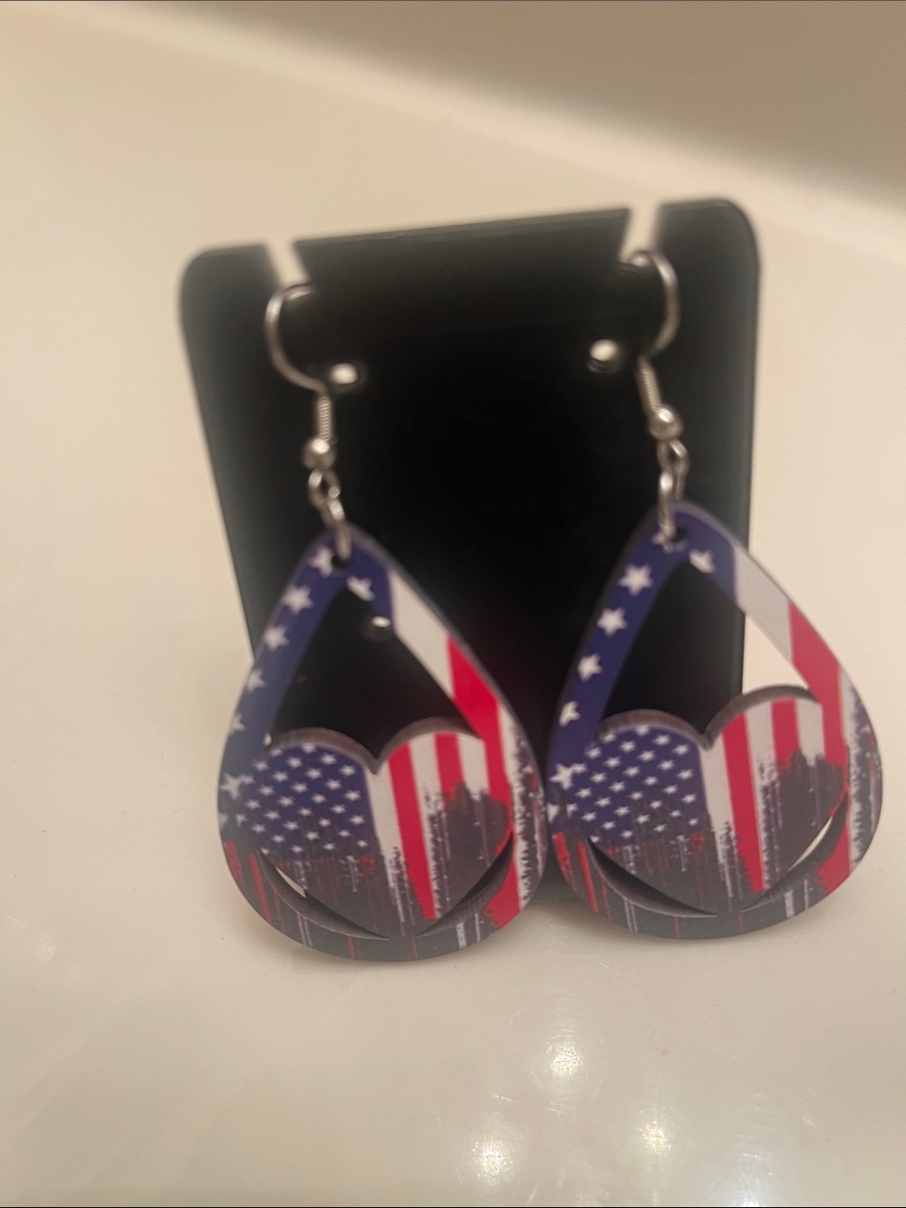 Source Unknown American Flag Heart Teardrop Earrings - Red, White, Blue